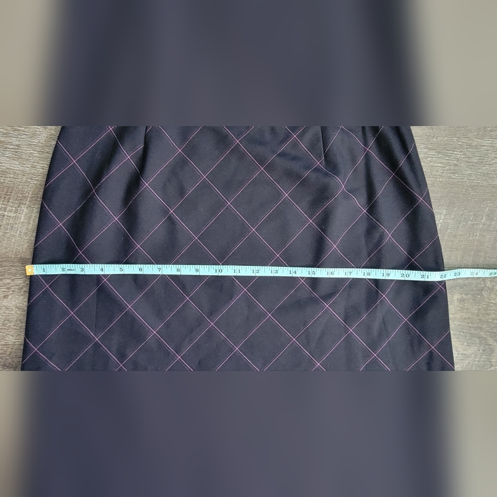 Vintage Y2K Midi Skirt Women's 16P Black w/ Pink & Purple Pin Stripe Plaid Lined - Picture 10 of 10